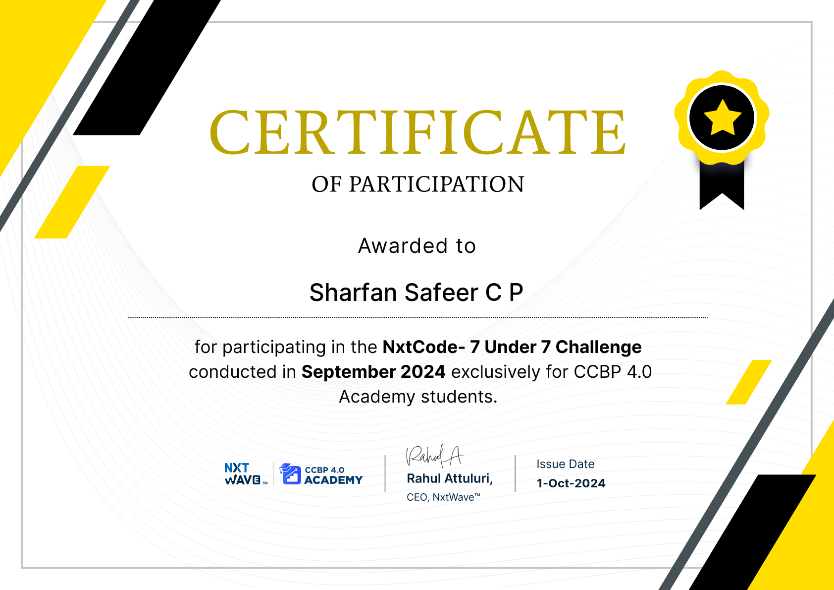 Sharfan Safeer C P - Fellow at NxtWave’s CCBP 4.0 Academy | Aspiring ...